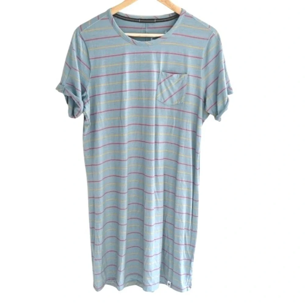 SmartWool sz M Striped Short Sleeve T‎ Shirt Dress 87%wool 13%nylon Excellent